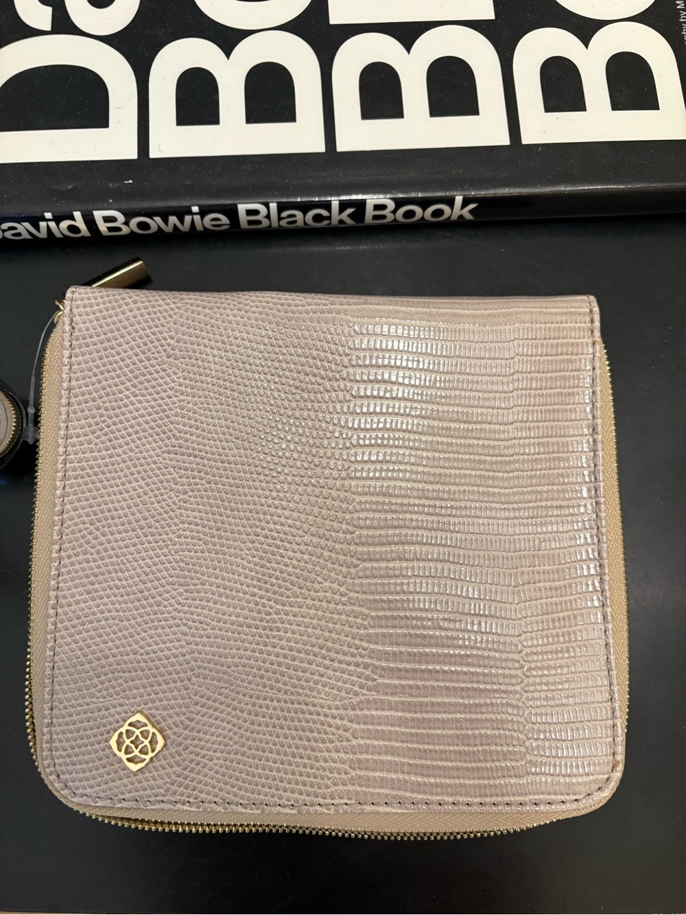 Kendra Scott Taupe Zip jewelry holder or Cosmetic Pouch with Gold Logo